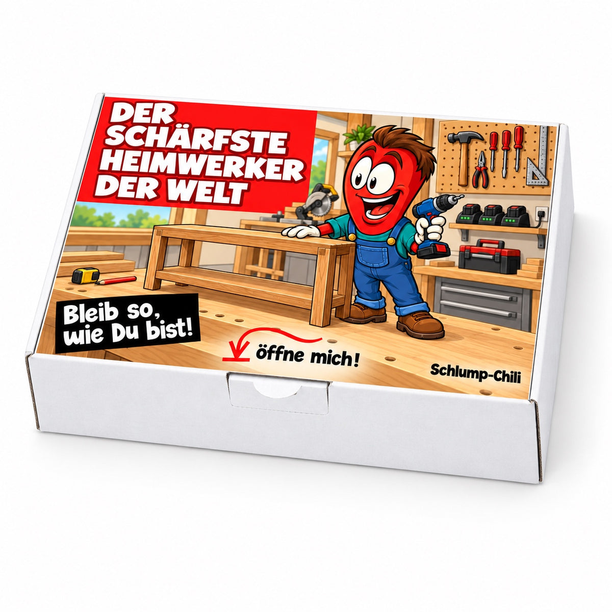 Der schärfste Heimwerker der Welt – Schrägansicht der Chili-Geschenkbox