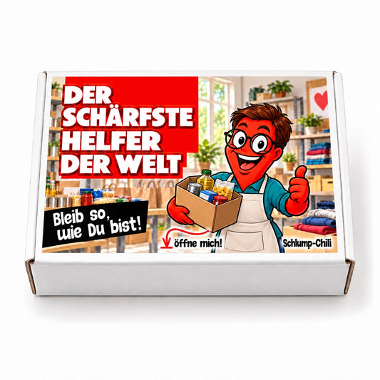 Der schärfste Helfer der Welt – weiße Geschenkbox, Vorderansicht