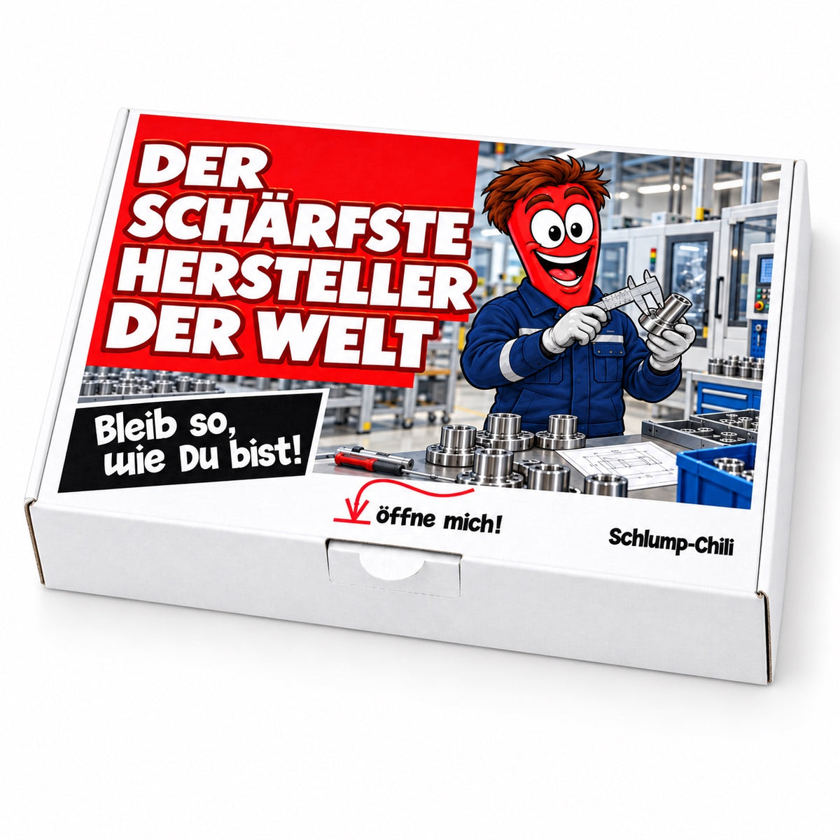 Der schärfste Hersteller der Welt – Geschenkbox Schrägansicht