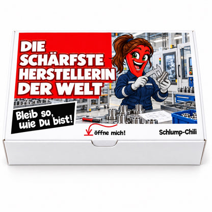 Die schärfste Herstellerin der Welt – Geschenkbox Vorderansicht