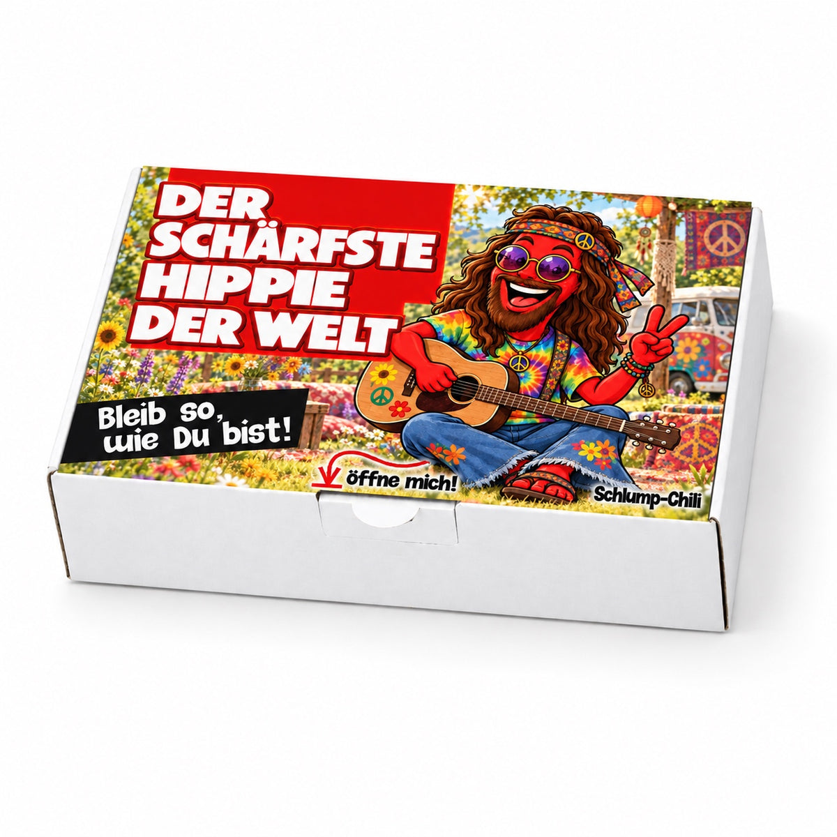 Der schärfste Hippie der Welt – weiße Geschenkbox, Schrägansicht