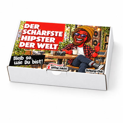Der schärfste Hipster der Welt – weiße Geschenkbox, Schrägansicht