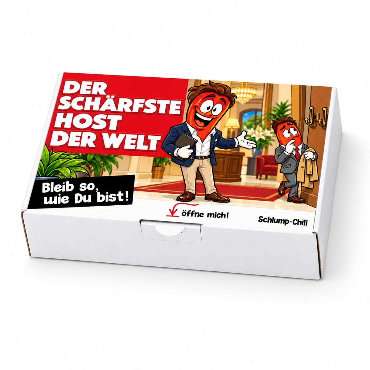 Der schärfste Host der Welt – Schrägansicht der Chili-Geschenkbox