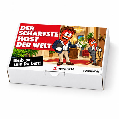Der schärfste Host der Welt – Schrägansicht der Chili-Geschenkbox