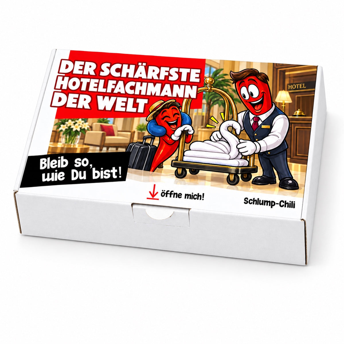 Der schärfste Hotelfachmann der Welt – Geschenkbox Schrägansicht