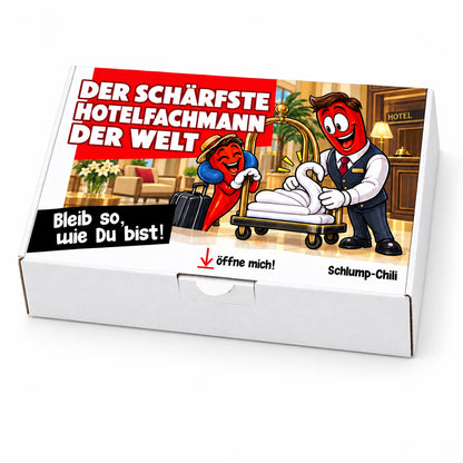 Der schärfste Hotelfachmann der Welt – Geschenkbox Schrägansicht