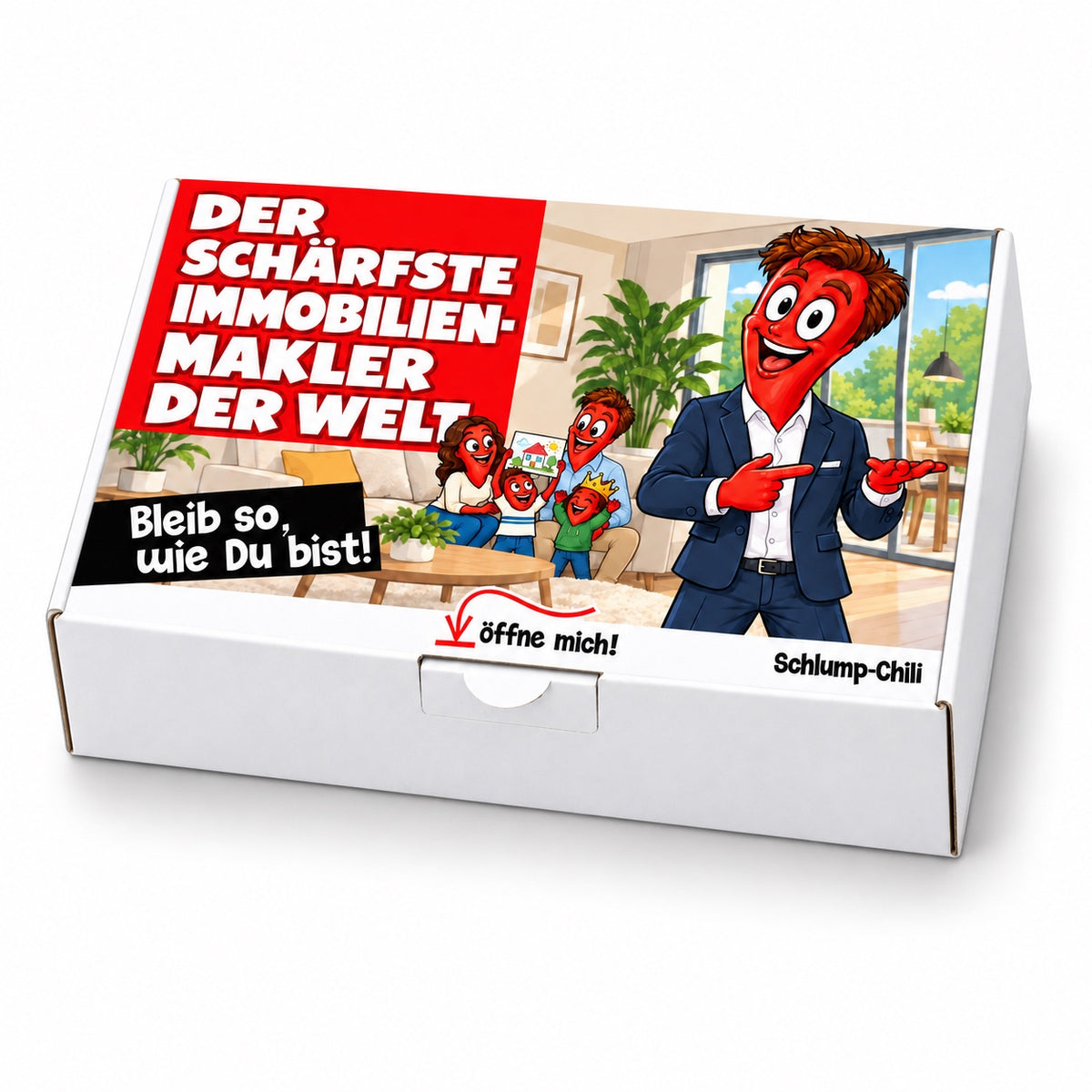 Der schärfste Immobilienmakler der Welt – Geschenkbox Schrägansicht
