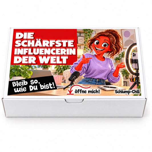 Die schärfste Influencerin der Welt – weiße Geschenkbox, Vorderansicht