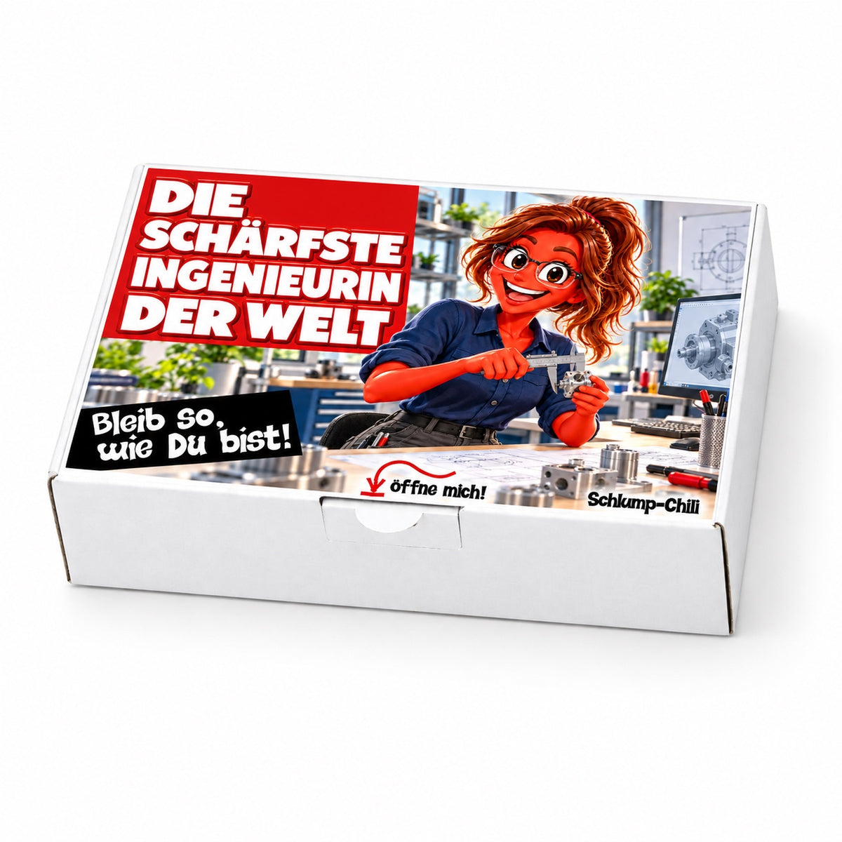 Die schärfste Ingenieurin der Welt – weiße Geschenkbox, Schrägansicht