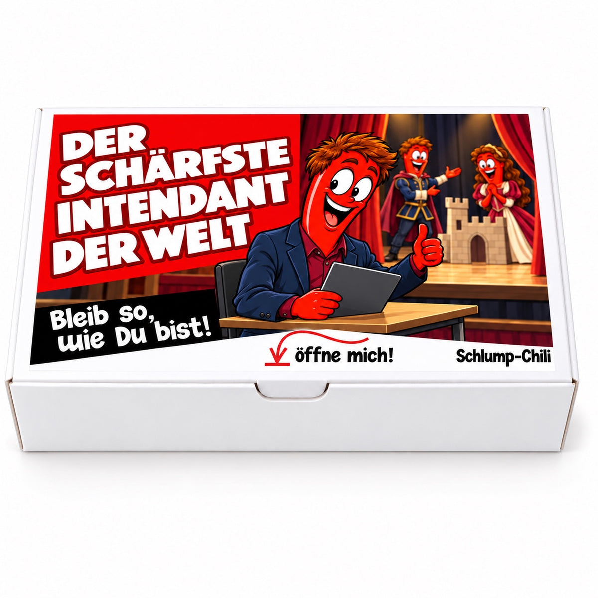 Der schärfste Intendant der Welt – weiße Geschenkbox, Vorderansicht