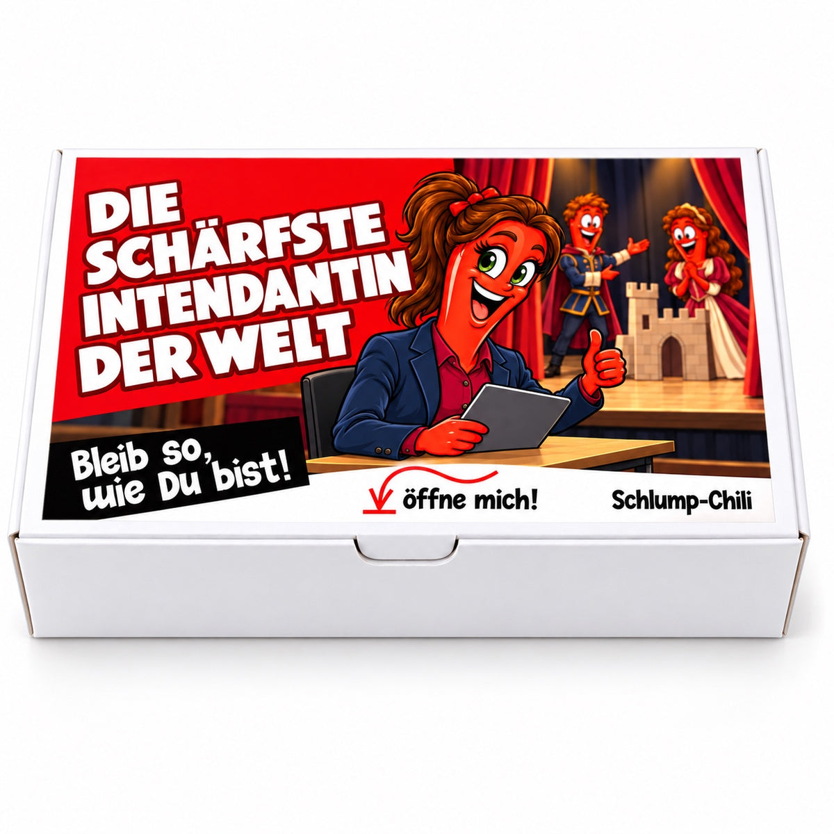 Die schärfste Intendantin der Welt – weiße Geschenkbox, Vorderansicht