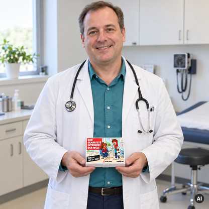 Der schärfste Internist der Welt – Lifestylebild mit kleiner Geschenkbox (AI)