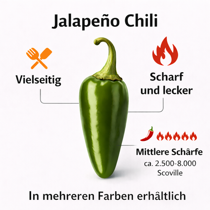 Frische Jalapeño Chili (rot, gelb, grün)