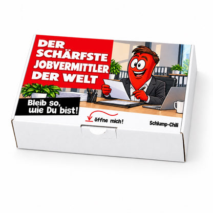 Der schärfste Jobvermittler der Welt – Geschenkbox Schrägansicht