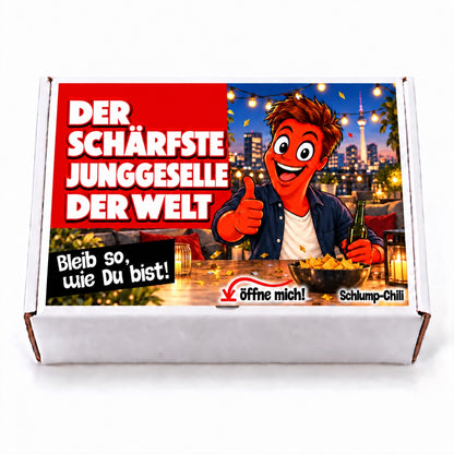 Der schärfste Junggeselle der Welt – weiße Geschenkbox, Vorderansicht