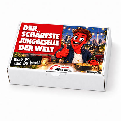 Der schärfste Junggeselle der Welt – weiße Geschenkbox, Schrägansicht