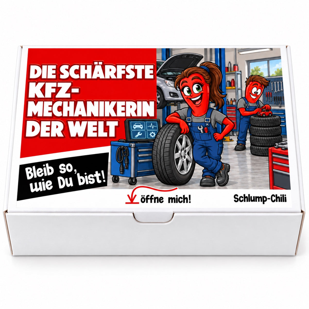 Die schärfste Kfz-Mechanikerin der Welt – Geschenkbox Vorderansicht