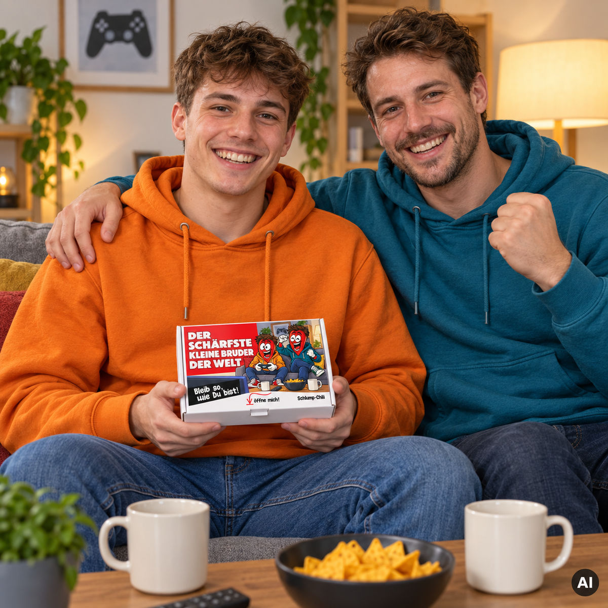 Der schärfste kleine Bruder der Welt – Lifestylebild mit kleiner A6-Geschenkschachtel