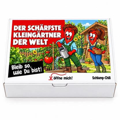 Der schärfste Kleingärtner der Welt – Geschenkbox Vorderansicht