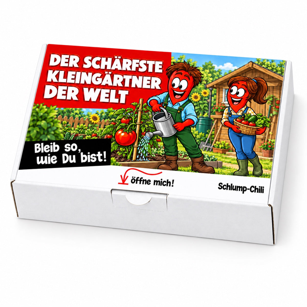Der schärfste Kleingärtner der Welt – Geschenkbox Schrägansicht
