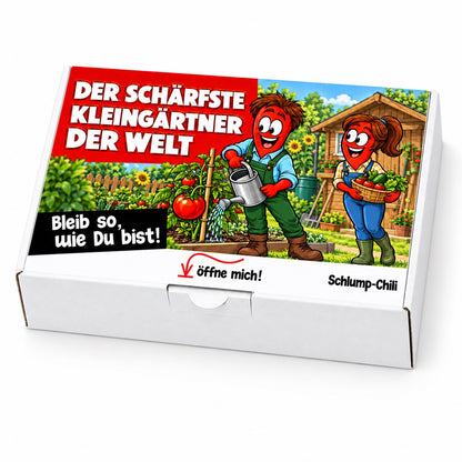 Der schärfste Kleingärtner der Welt – Geschenkbox Schrägansicht