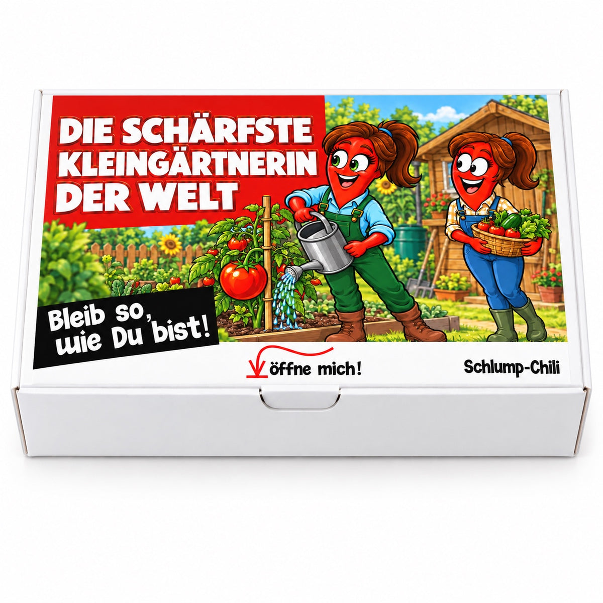 Die schärfste Kleingärtnerin der Welt – Geschenkbox Vorderansicht