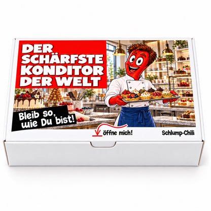 Der schärfste Konditor der Welt – Geschenkbox Vorderansicht