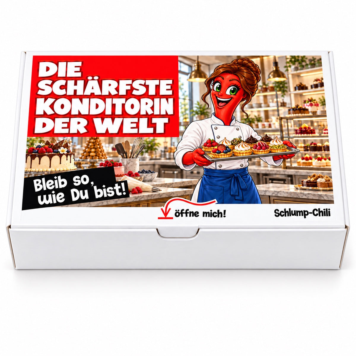 Die schärfste Konditorin der Welt – Geschenkbox Vorderansicht
