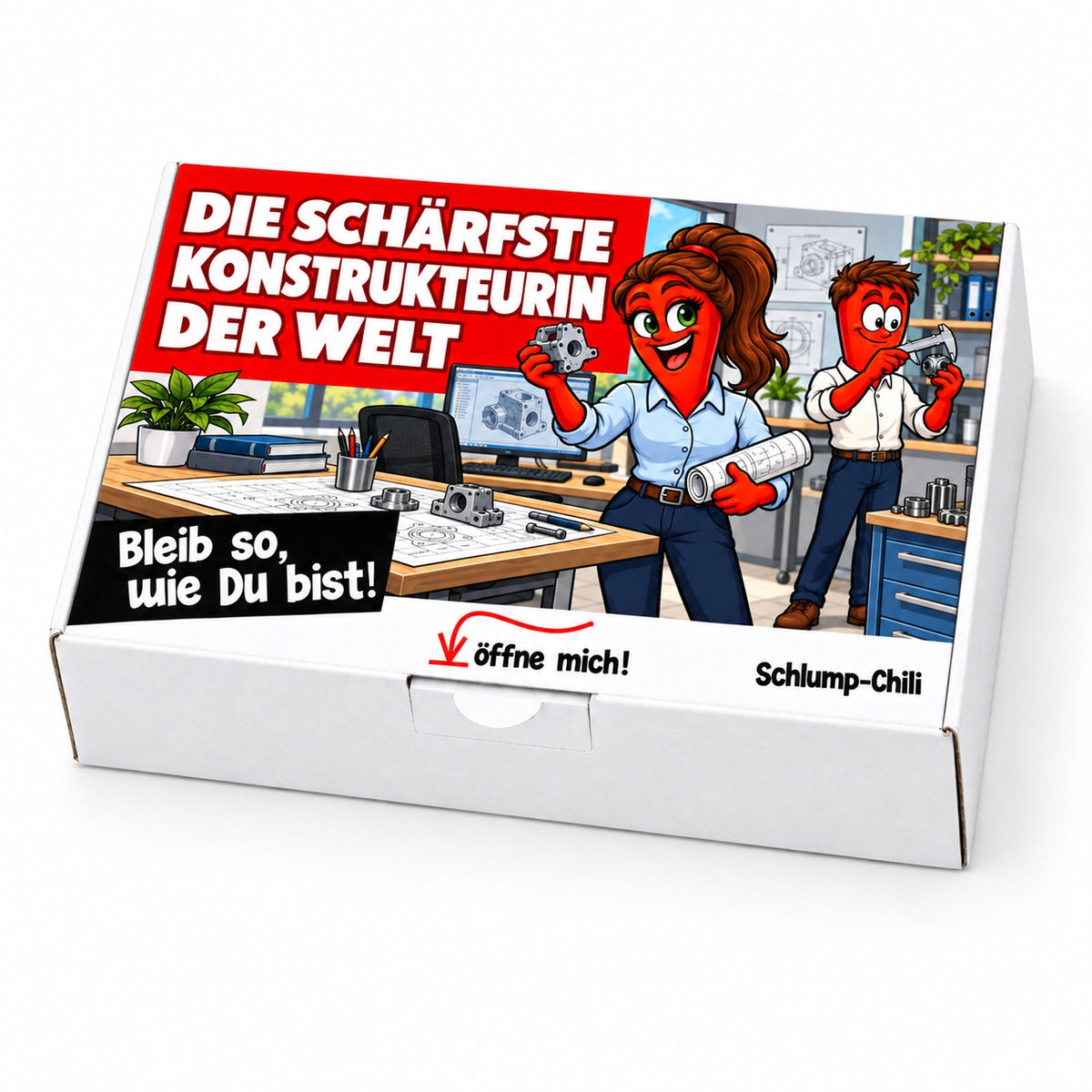 Die schärfste Konstrukteurin der Welt – Geschenkbox Schrägansicht
