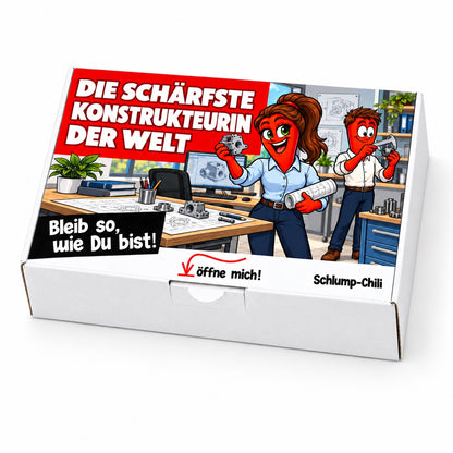 Die schärfste Konstrukteurin der Welt – Geschenkbox Schrägansicht