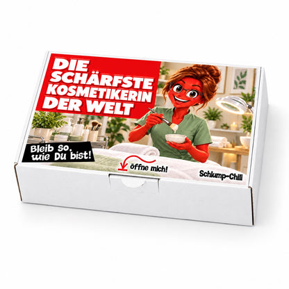 Die schärfste Kosmetikerin der Welt – Geschenkbox Schrägansicht