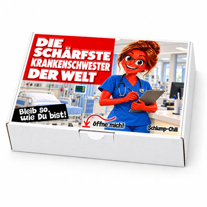 Die schärfste Krankenschwester der Welt – Geschenkbox Schrägansicht