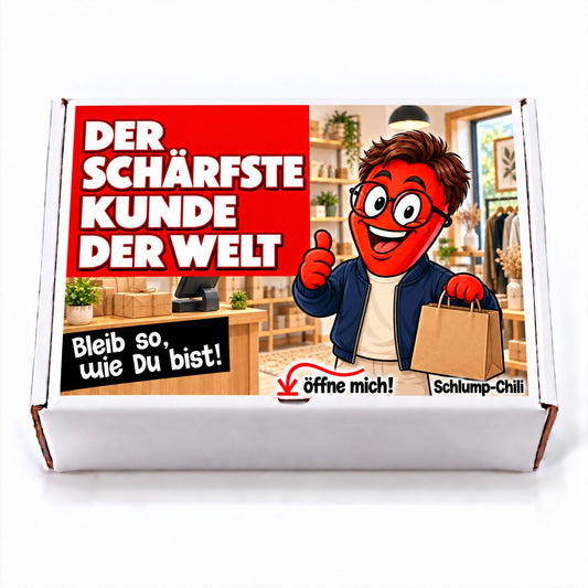 Der schärfste Kunde der Welt – weiße Geschenkbox, Vorderansicht