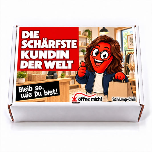 Die schärfste Kundin der Welt – weiße Geschenkbox, Vorderansicht
