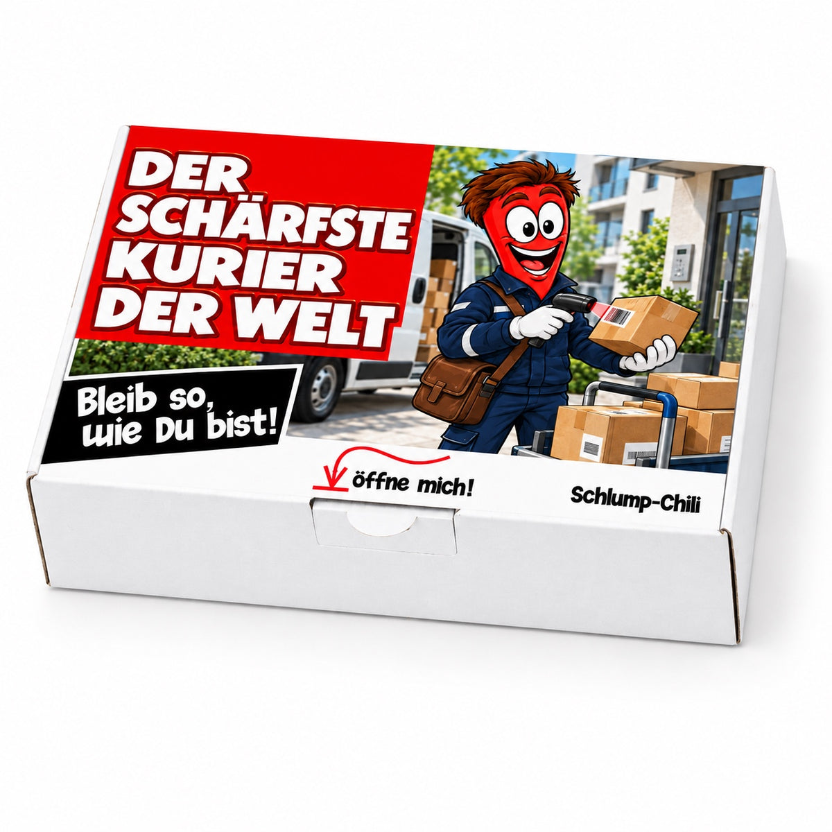 Der schärfste Kurier der Welt – Geschenkbox Schrägansicht