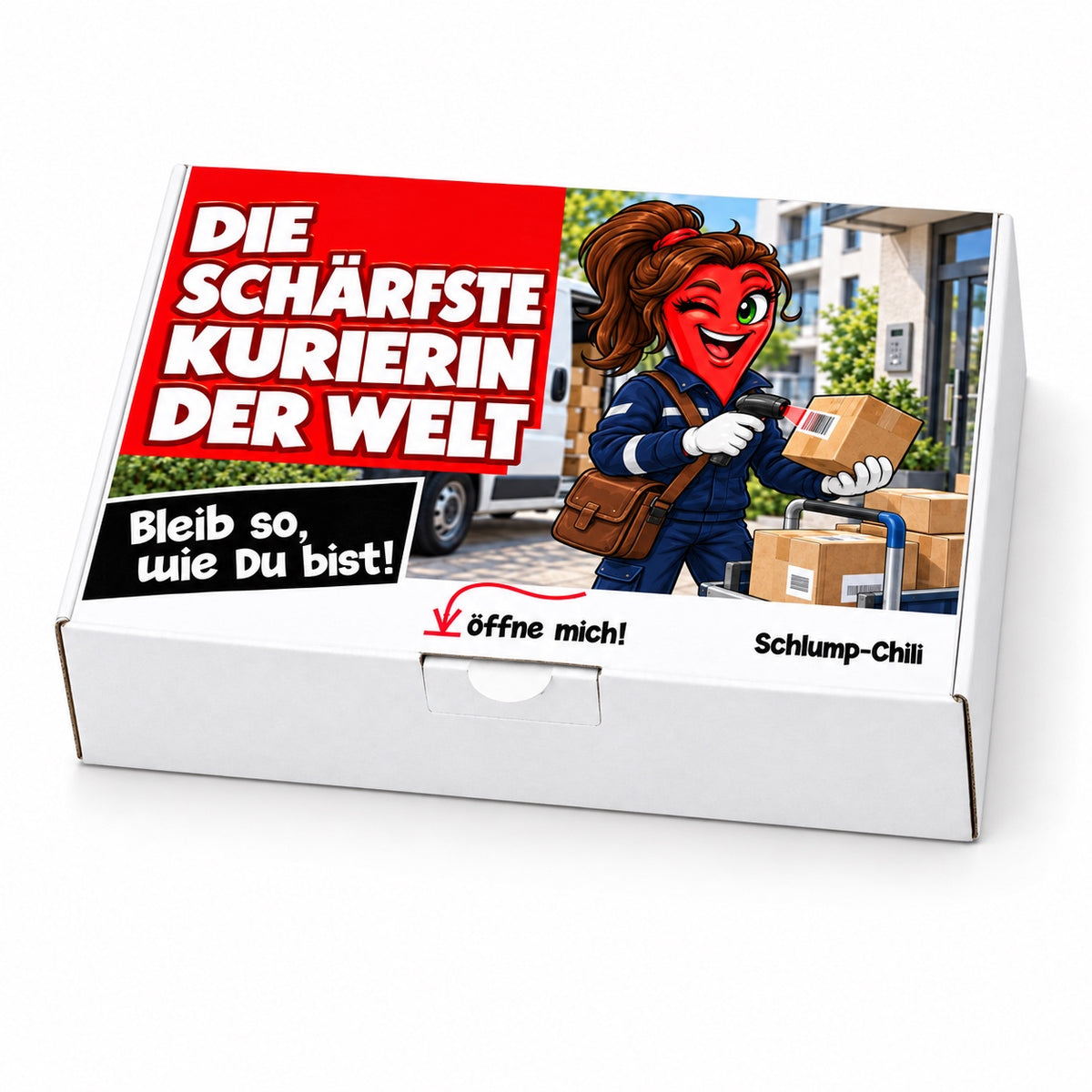 Die schärfste Kurierin der Welt – Geschenkbox Schrägansicht