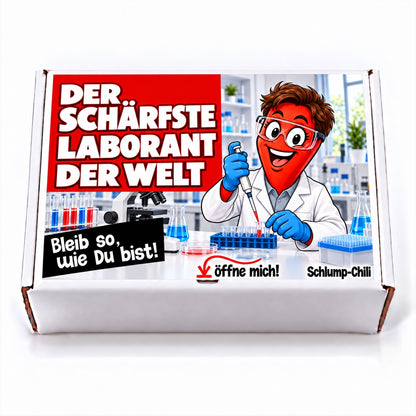 Der schärfste Laborant der Welt – weiße Geschenkbox, Vorderansicht