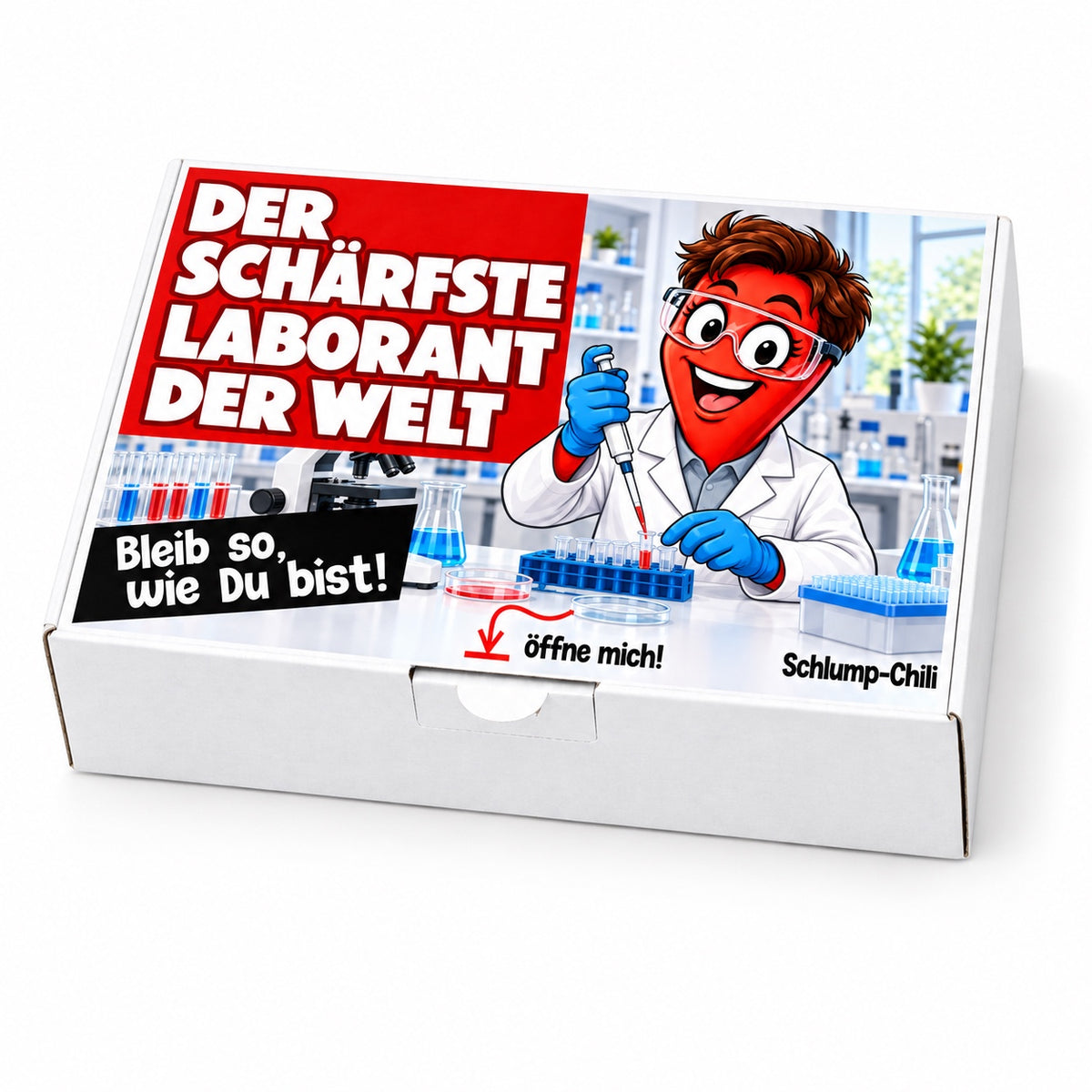 Der schärfste Laborant der Welt – weiße Geschenkbox, Schrägansicht