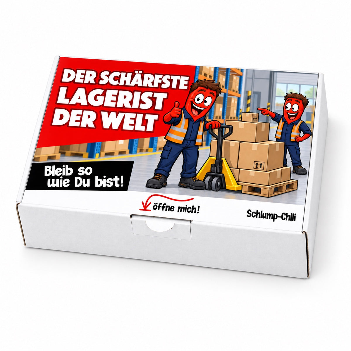 Der schärfste Lagerist der Welt – Geschenkbox Schrägansicht
