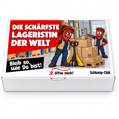 Die schärfste Lageristin der Welt – Geschenkbox Vorderansicht