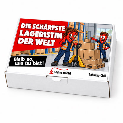 Die schärfste Lageristin der Welt – Geschenkbox Schrägansicht