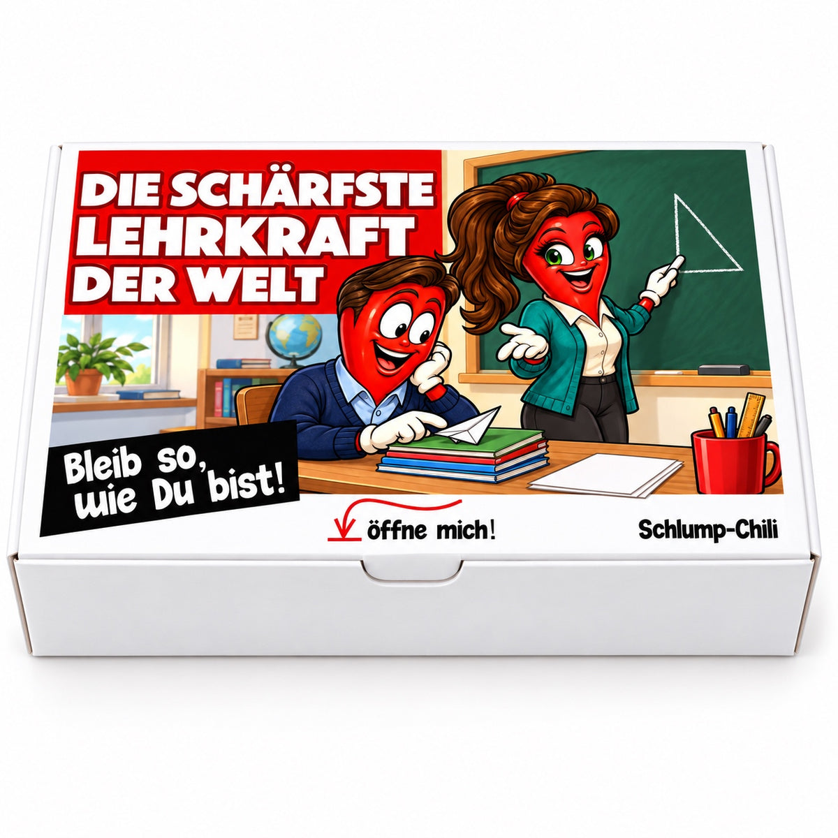 Die schärfste Lehrkraft der Welt – Geschenkbox Vorderansicht