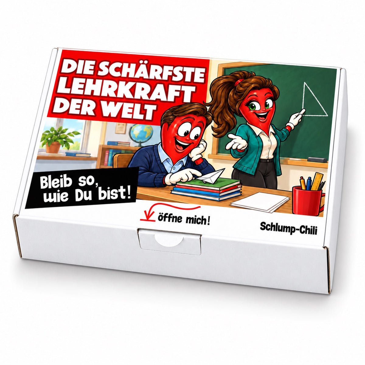 Die schärfste Lehrkraft der Welt – Geschenkbox Schrägansicht
