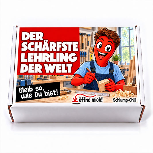 Der schärfste Lehrling der Welt – weiße Geschenkbox, Vorderansicht