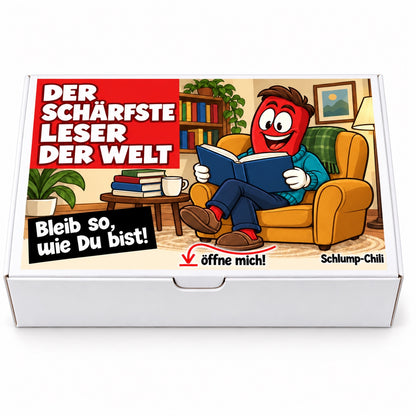 Der schärfste Leser der Welt – Frontansicht der Chili-Geschenkbox