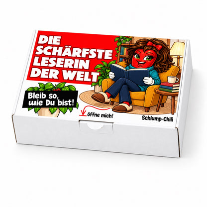 Die schärfste Leserin der Welt – Schrägansicht der Chili-Geschenkbox