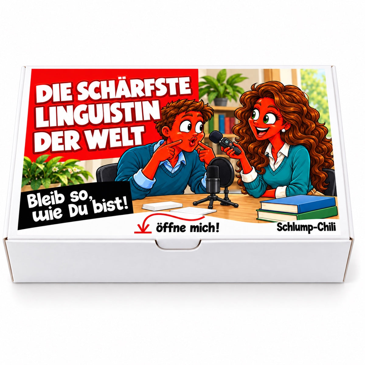 Die schärfste Linguistin der Welt – Geschenkbox Vorderansicht