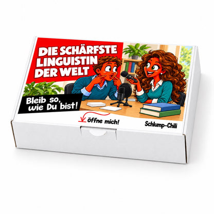 Die schärfste Linguistin der Welt – Geschenkbox Schrägansicht