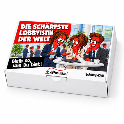 Die schärfste Lobbyistin der Welt – Geschenkbox Schrägansicht