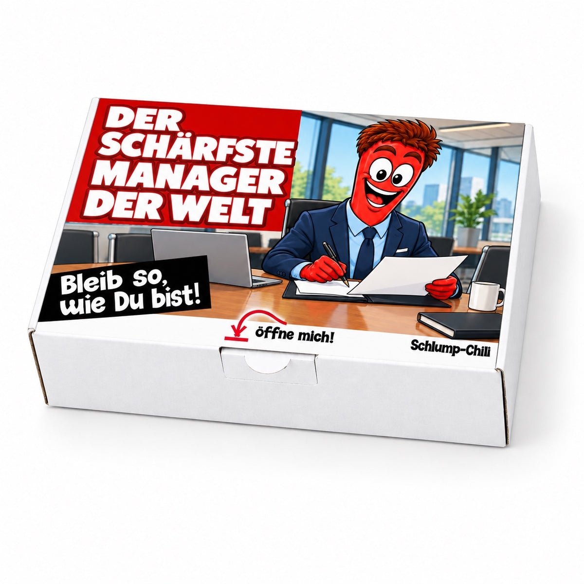 Der schärfste Manager der Welt – weiße Geschenkbox, Schrägansicht